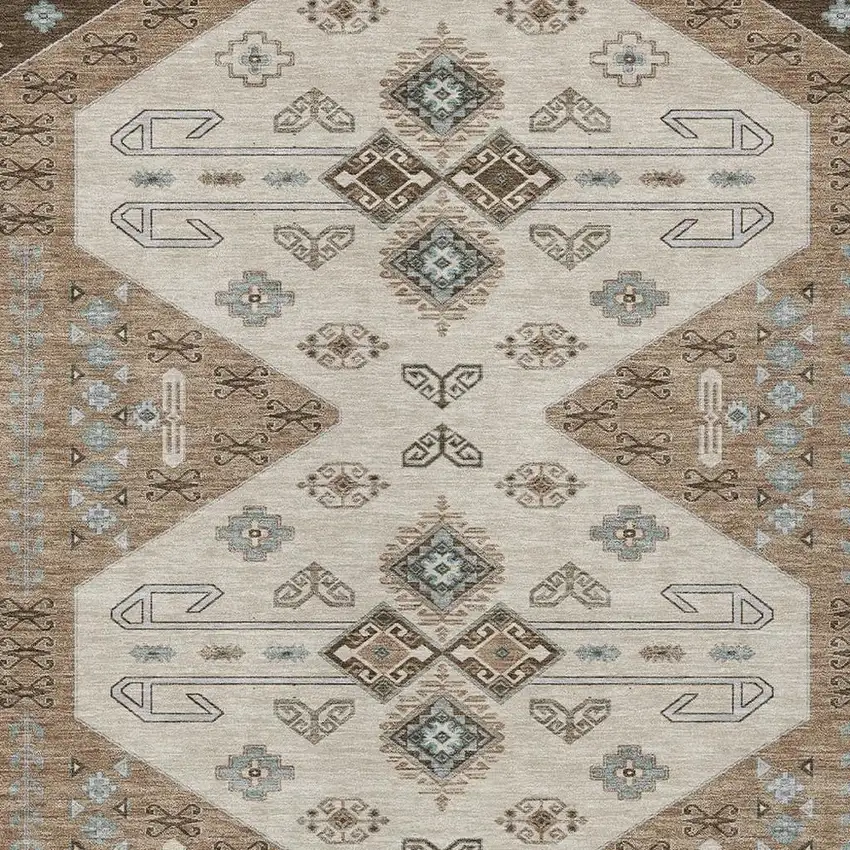 Brown And Chocolate Geometric Washable Indoor Outdoor Area Rug Photo 3
