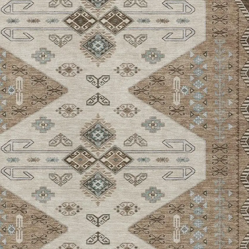 Brown And Chocolate Geometric Washable Indoor Outdoor Area Rug Photo 3