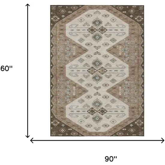 Brown And Chocolate Geometric Washable Indoor Outdoor Area Rug Photo 6
