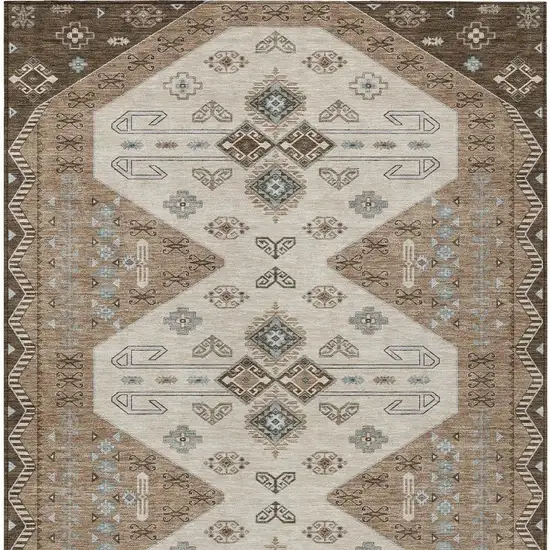 Brown And Chocolate Geometric Washable Indoor Outdoor Area Rug Photo 4