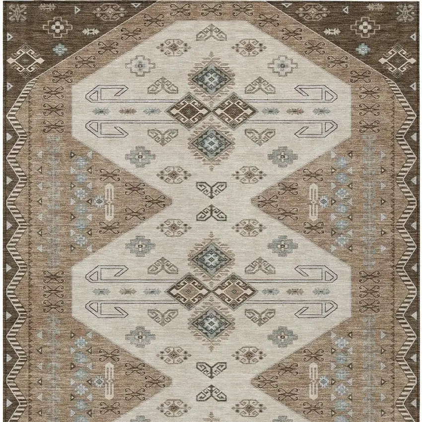 Brown And Chocolate Geometric Washable Indoor Outdoor Area Rug Photo 4