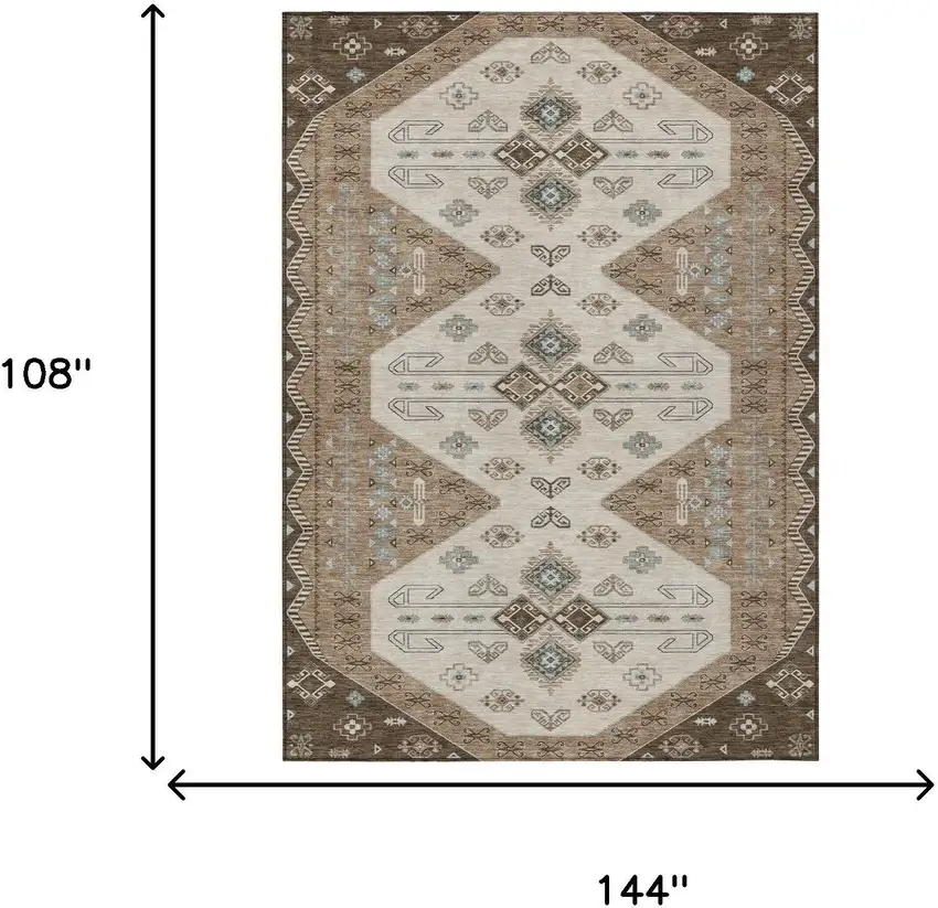 Brown And Chocolate Geometric Washable Indoor Outdoor Area Rug Photo 6