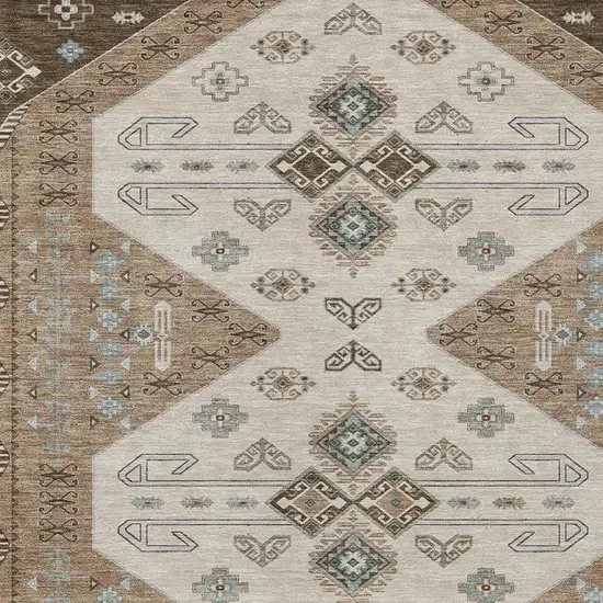 Brown And Chocolate Geometric Washable Indoor Outdoor Area Rug Photo 3