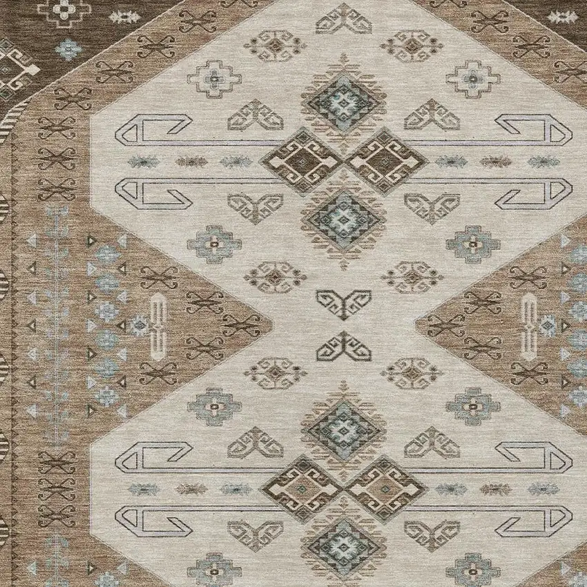 Brown And Chocolate Geometric Washable Indoor Outdoor Area Rug Photo 3