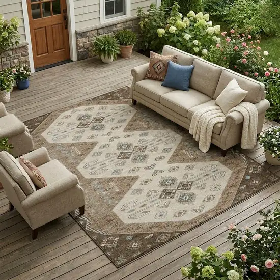 Brown And Chocolate Geometric Washable Indoor Outdoor Area Rug Photo 1