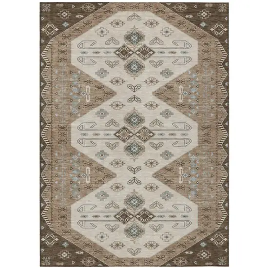 Brown And Chocolate Geometric Washable Indoor Outdoor Area Rug Photo 2