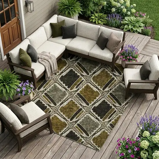 Brown And Chocolate Geometric Washable Indoor Outdoor Area Rug Photo 1