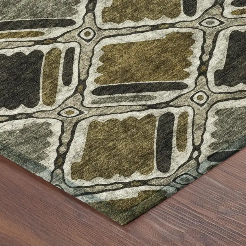 Brown And Chocolate Geometric Washable Indoor Outdoor Area Rug Photo 3