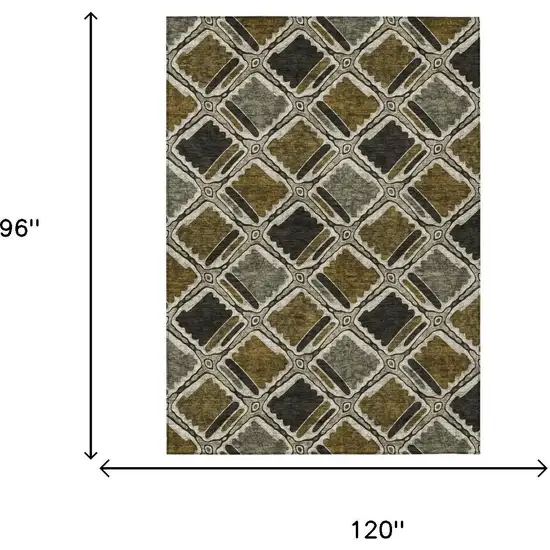 Brown And Chocolate Geometric Washable Indoor Outdoor Area Rug Photo 5