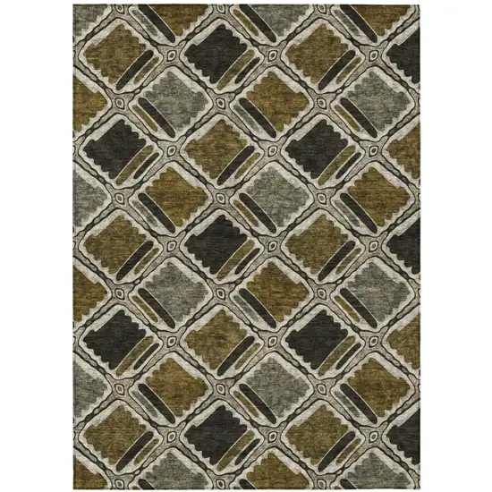 Brown And Chocolate Geometric Washable Indoor Outdoor Area Rug Photo 2