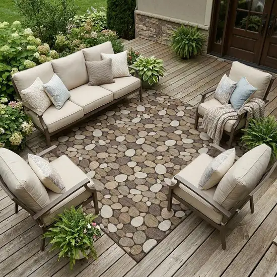 Brown And Chocolate Geometric Washable Indoor Outdoor Area Rug Photo 1