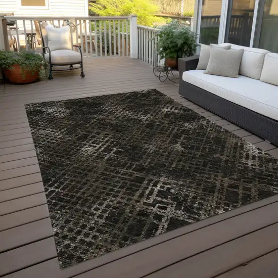 Brown And Chocolate Geometric Washable Indoor Outdoor Area Rug Photo 9