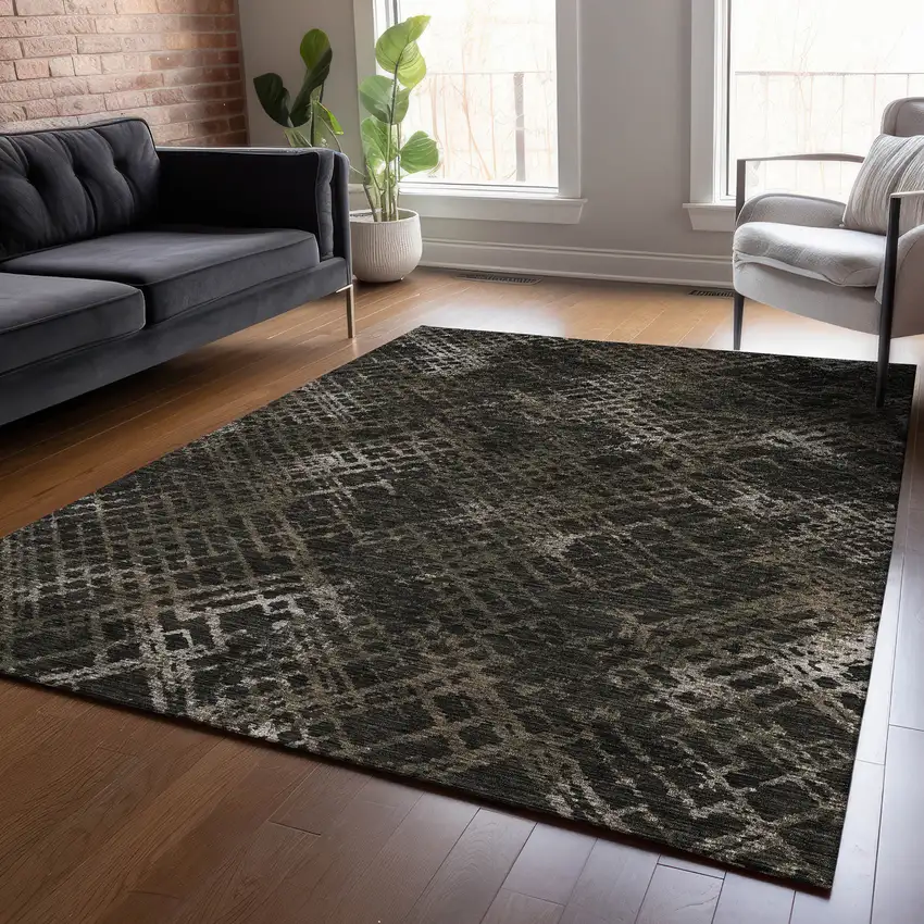 Brown And Chocolate Geometric Washable Indoor Outdoor Area Rug Photo 8
