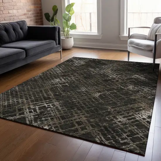 Brown And Chocolate Geometric Washable Indoor Outdoor Area Rug Photo 8