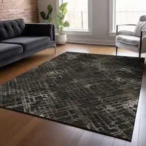 Photo of Brown And Chocolate Geometric Washable Indoor Outdoor Area Rug
