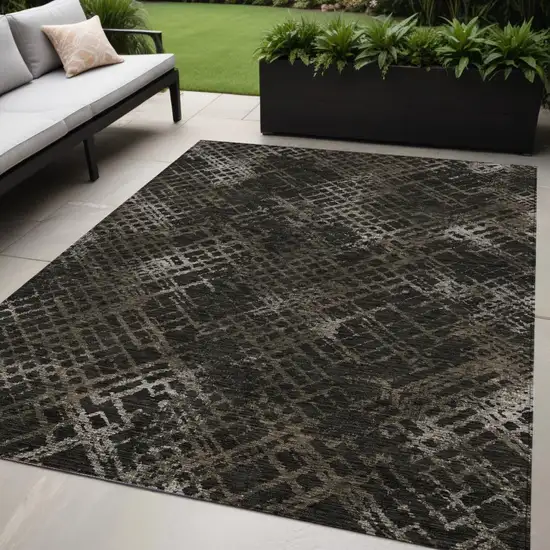 Brown And Chocolate Geometric Washable Indoor Outdoor Area Rug Photo 1