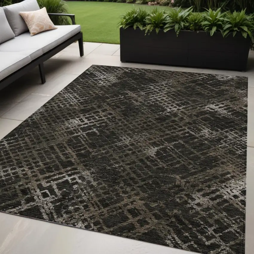 Brown And Chocolate Geometric Washable Indoor Outdoor Area Rug Photo 1