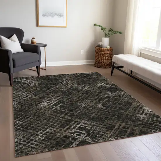 Brown And Chocolate Geometric Washable Indoor Outdoor Area Rug Photo 9