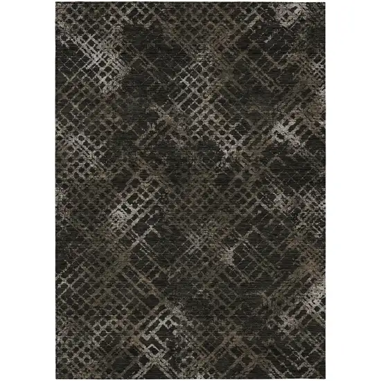 Brown And Chocolate Geometric Washable Indoor Outdoor Area Rug Photo 2