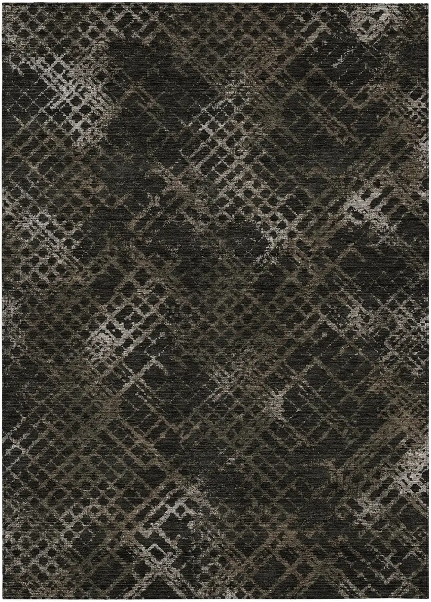 Brown And Chocolate Geometric Washable Indoor Outdoor Area Rug Photo 2