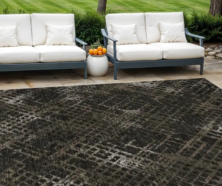 Brown And Chocolate Geometric Washable Indoor Outdoor Area Rug Photo 1