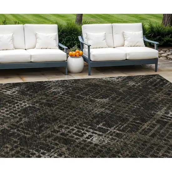 Brown And Chocolate Geometric Washable Indoor Outdoor Area Rug Photo 1