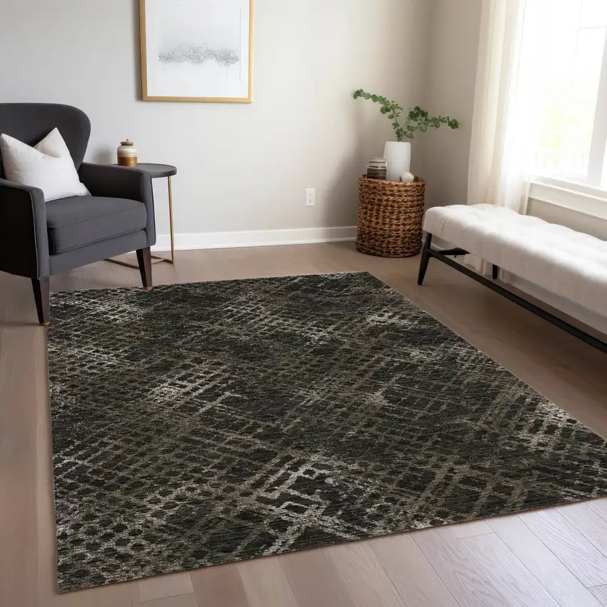 Brown And Chocolate Geometric Washable Indoor Outdoor Area Rug Photo 9