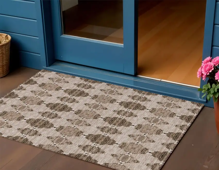 Brown And Chocolate Moroccan Washable Indoor Outdoor Area Rug Photo 1