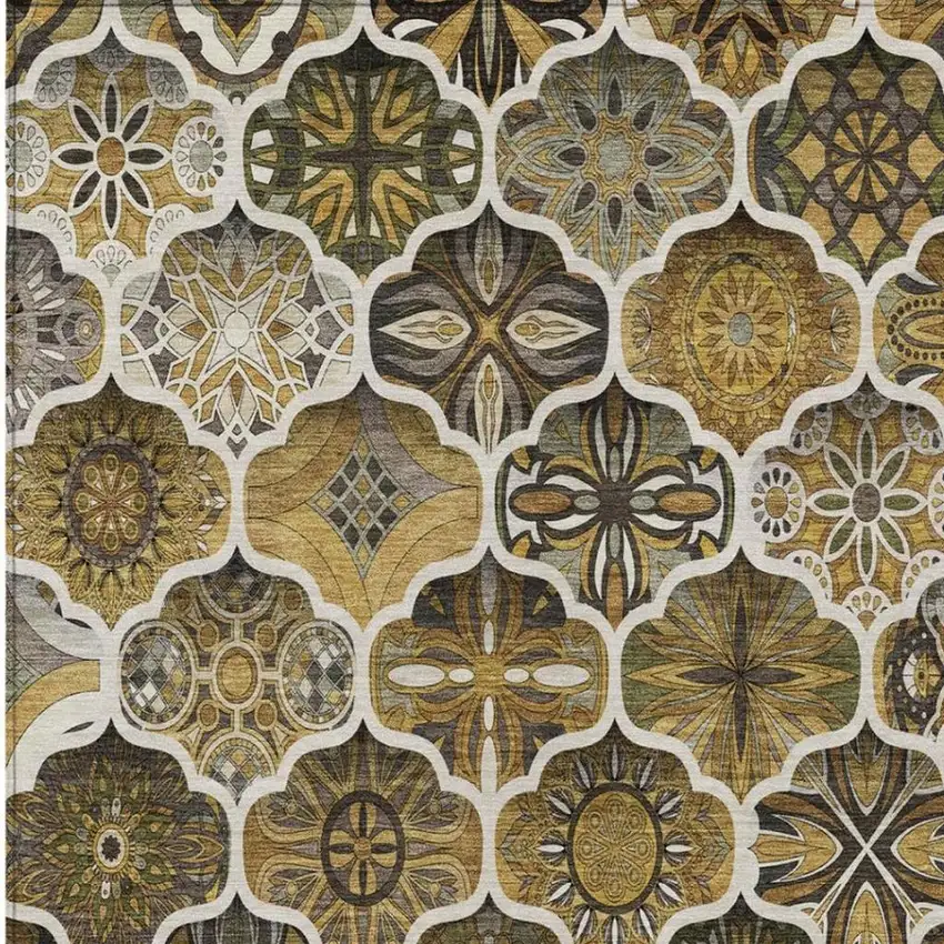 Brown And Chocolate Ogee Washable Indoor Outdoor Area Rug Photo 9