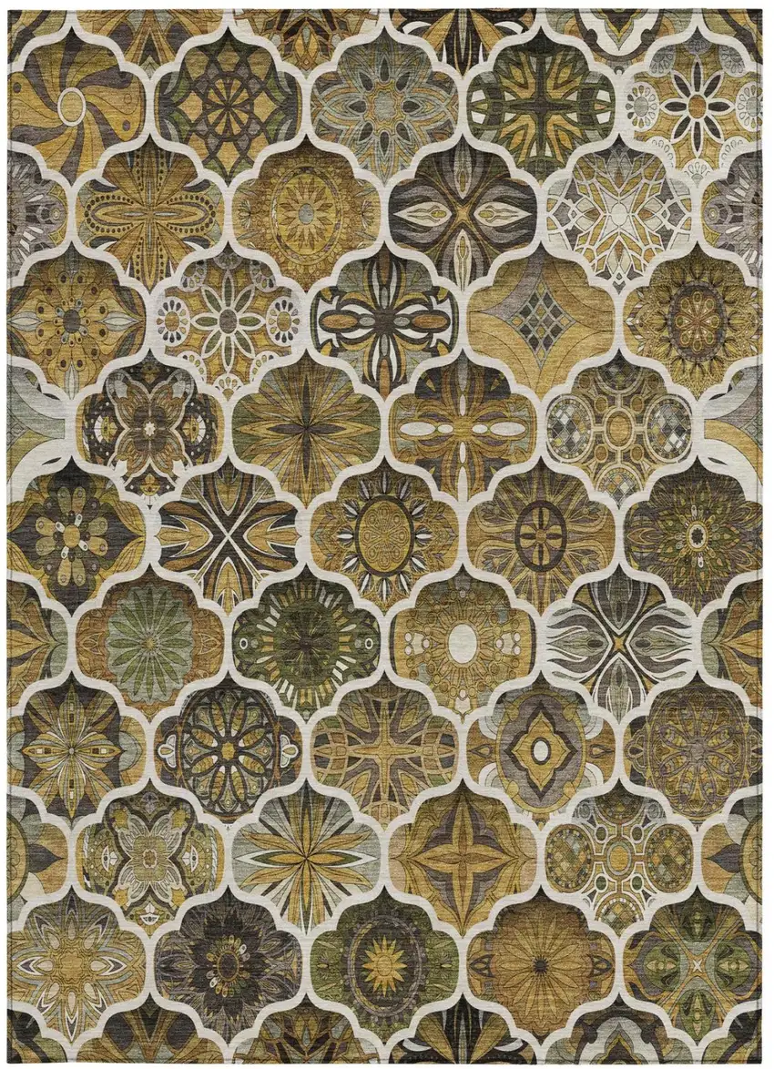Brown And Chocolate Ogee Washable Indoor Outdoor Area Rug Photo 1