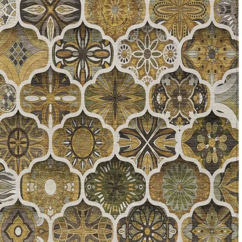 Brown And Chocolate Ogee Washable Indoor Outdoor Area Rug Photo 4