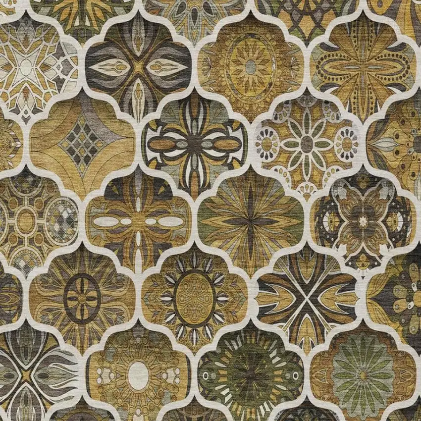 Brown And Chocolate Ogee Washable Indoor Outdoor Area Rug Photo 2
