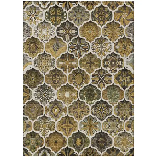 Brown And Chocolate Ogee Washable Indoor Outdoor Area Rug Photo 3