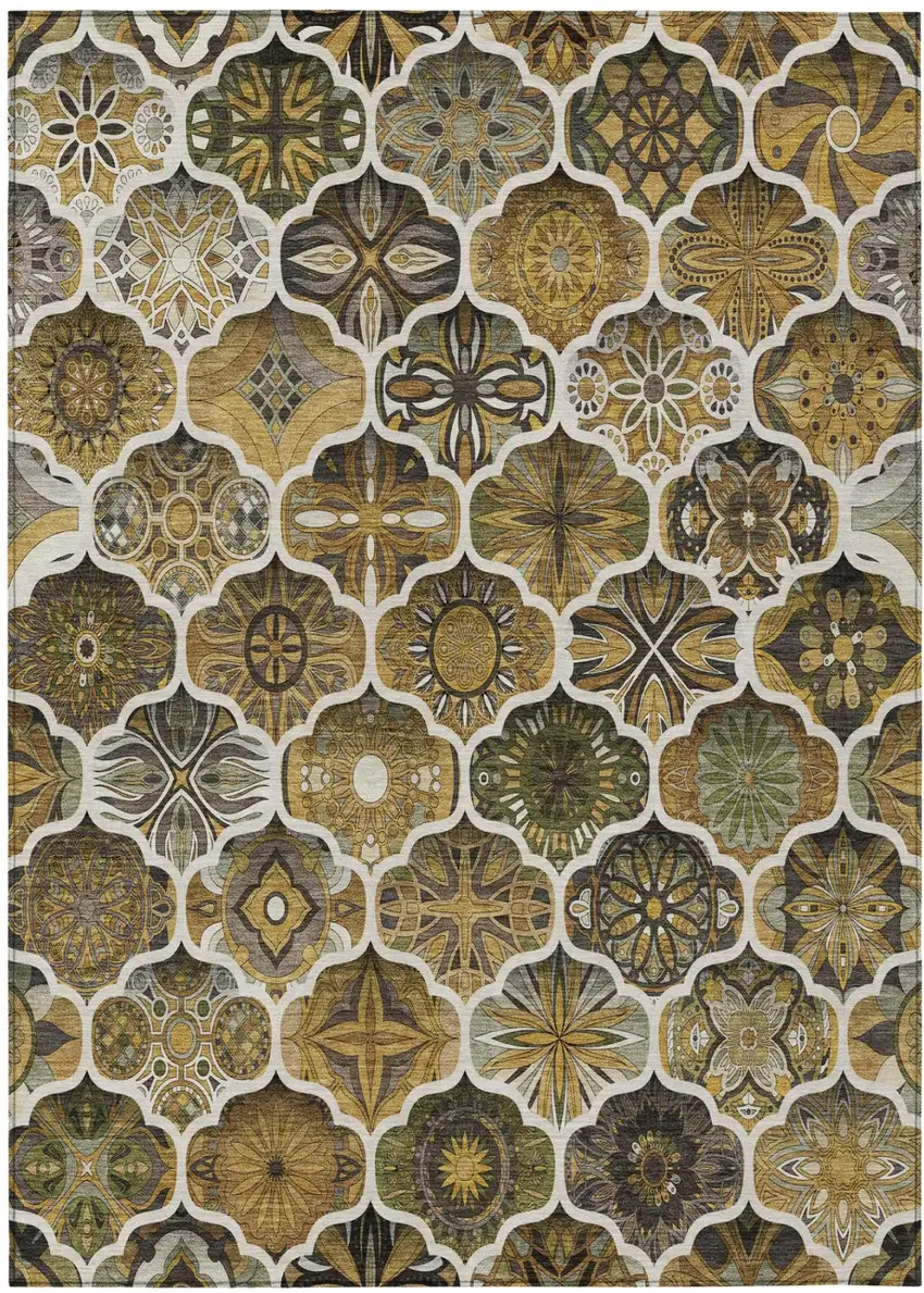 Brown And Chocolate Ogee Washable Indoor Outdoor Area Rug Photo 3
