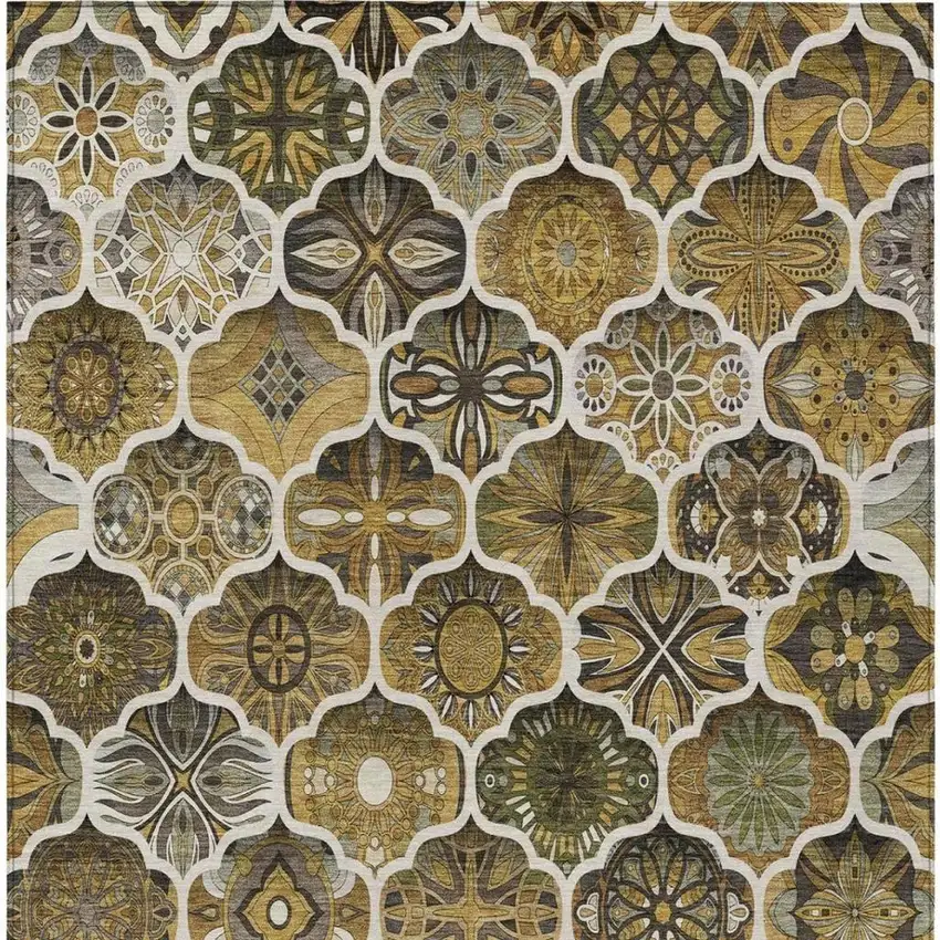 Brown And Chocolate Ogee Washable Indoor Outdoor Area Rug Photo 8