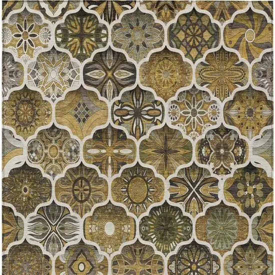 Brown And Chocolate Ogee Washable Indoor Outdoor Area Rug Photo 7