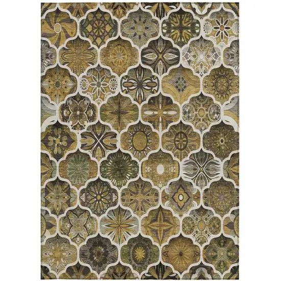 Brown And Chocolate Ogee Washable Indoor Outdoor Area Rug Photo 2