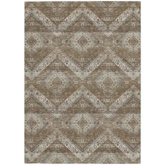 Brown And Chocolate Tribal Washable Indoor Outdoor Area Rug Photo 4