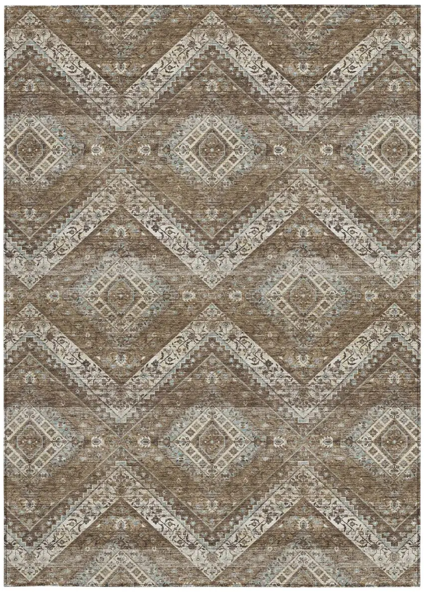 Brown And Chocolate Tribal Washable Indoor Outdoor Area Rug Photo 4
