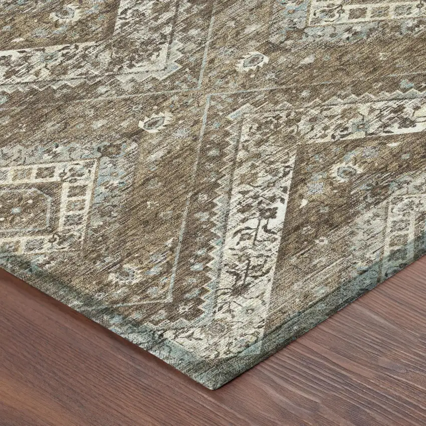 Brown And Chocolate Tribal Washable Indoor Outdoor Area Rug Photo 5