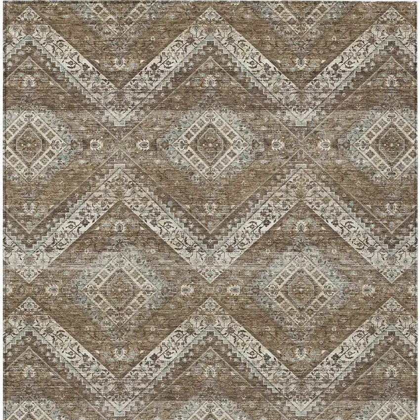 Brown And Chocolate Tribal Washable Indoor Outdoor Area Rug Photo 4