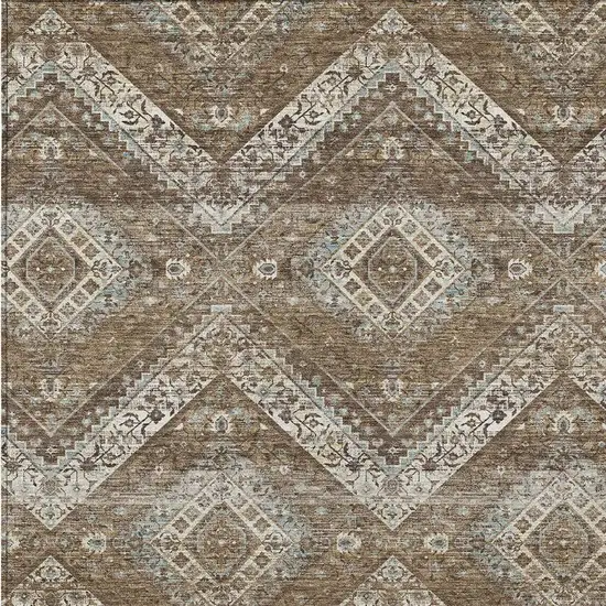 Brown And Chocolate Tribal Washable Indoor Outdoor Area Rug Photo 3