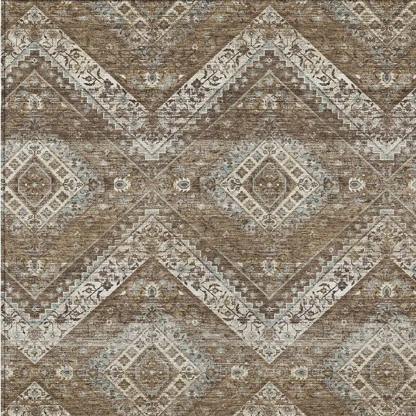 Brown And Chocolate Tribal Washable Indoor Outdoor Area Rug Photo 3