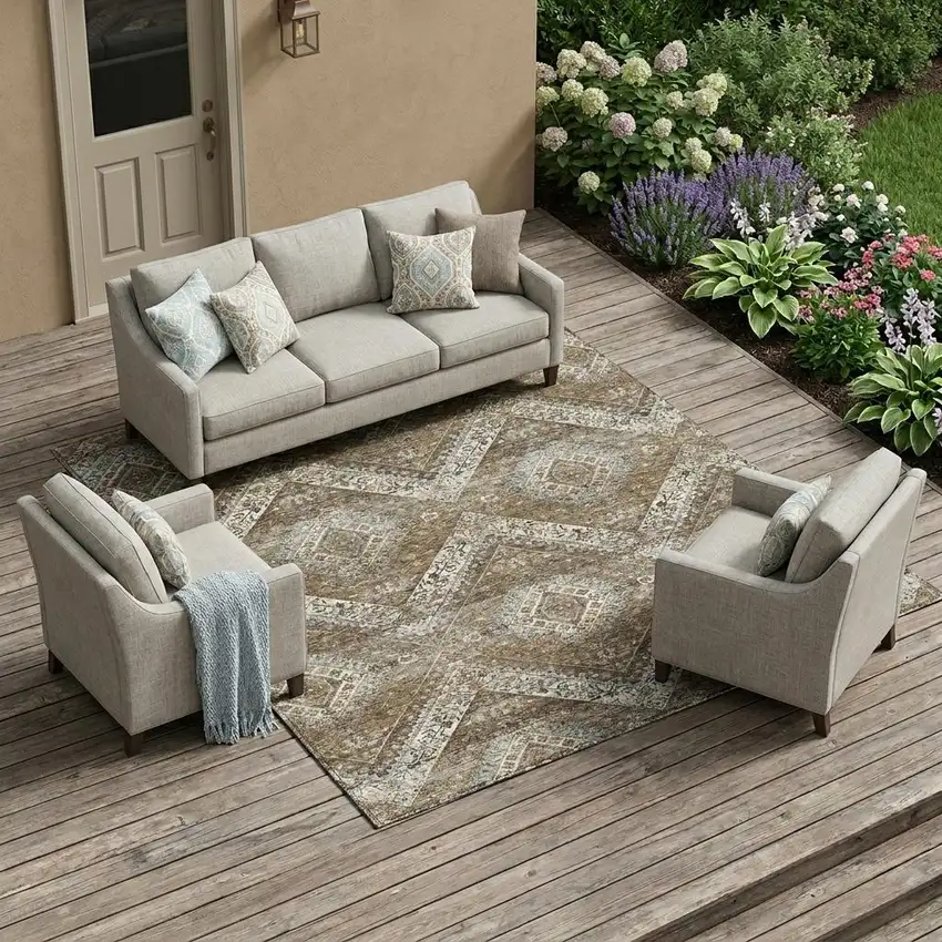 Brown And Chocolate Tribal Washable Indoor Outdoor Area Rug Photo 1