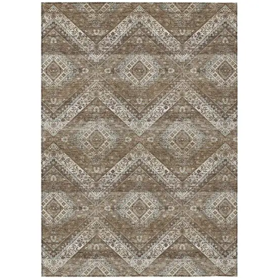 Brown And Chocolate Tribal Washable Indoor Outdoor Area Rug Photo 2