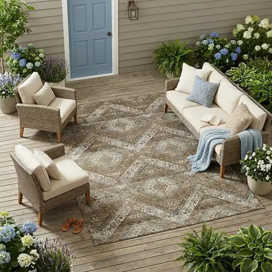 Brown And Chocolate Tribal Washable Indoor Outdoor Area Rug Photo 1