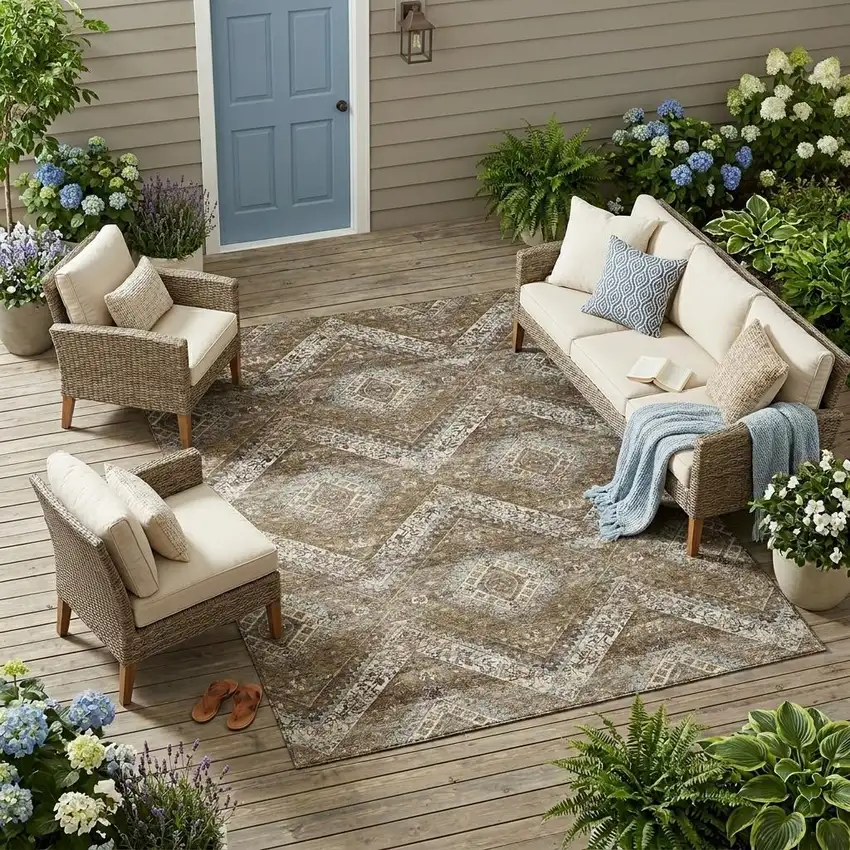 Brown And Chocolate Tribal Washable Indoor Outdoor Area Rug Photo 1