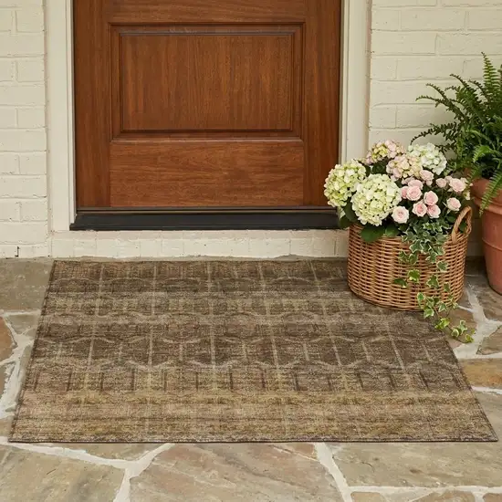 Brown And Chocolate Tribal Washable Indoor Outdoor Area Rug Photo 1