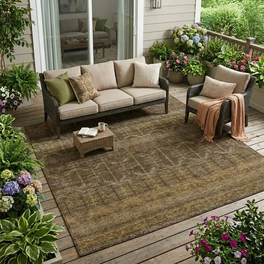 Brown And Chocolate Tribal Washable Indoor Outdoor Area Rug Photo 1