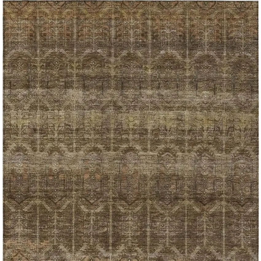 Brown And Chocolate Tribal Washable Indoor Outdoor Area Rug Photo 4